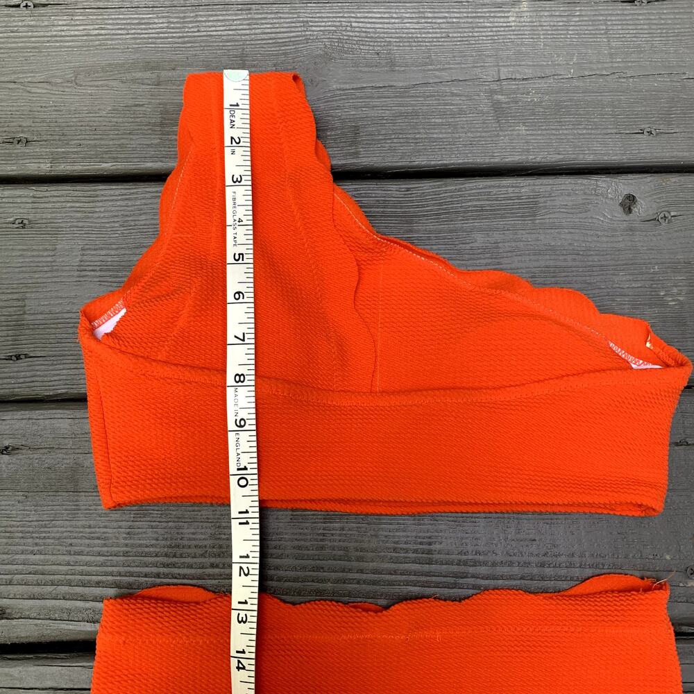 Zaful High Waisted Scalloped One Shoulder Bikini Set - Bright Orange Size 2 - Picture 7 of 11